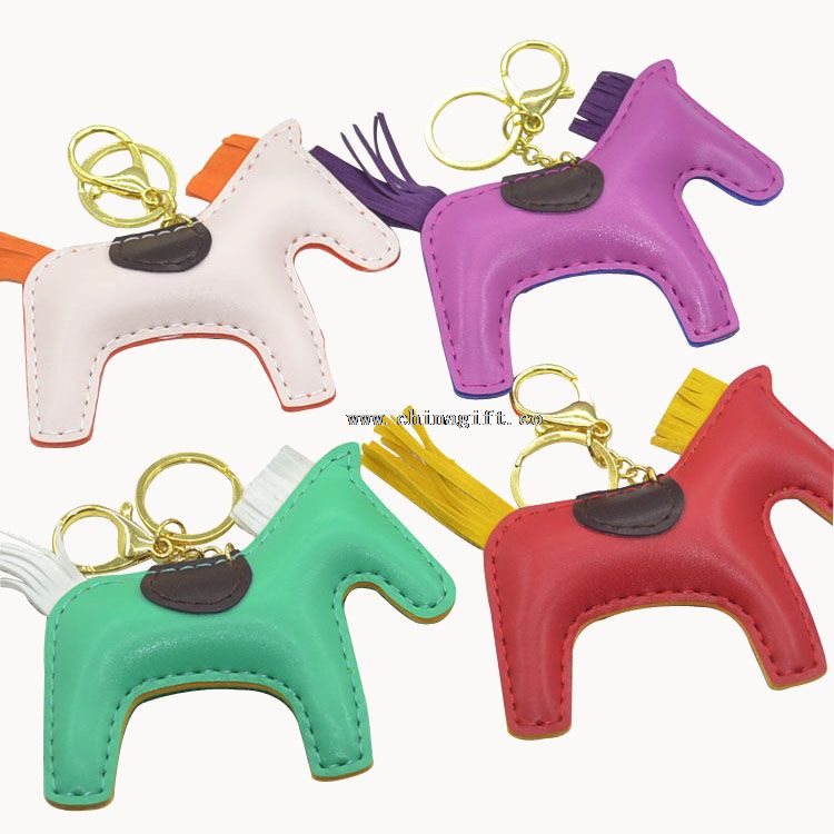 Multi warna kulit kuda keychain Custom kulit gantungan kunci