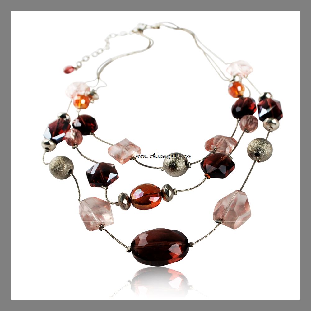 Multilayer red gemston necklace crystal pendant