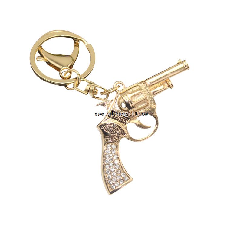 New design metal gun keychain rhinestone keychain
