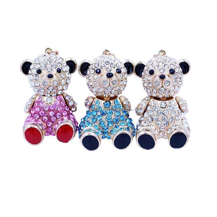 New popular metal rhinestone keychain bears keychains souvenir key chain