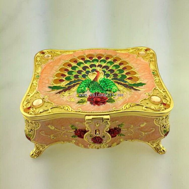 Ящик для хранения металла ювелирных изделий ручной работы эмали Павлин