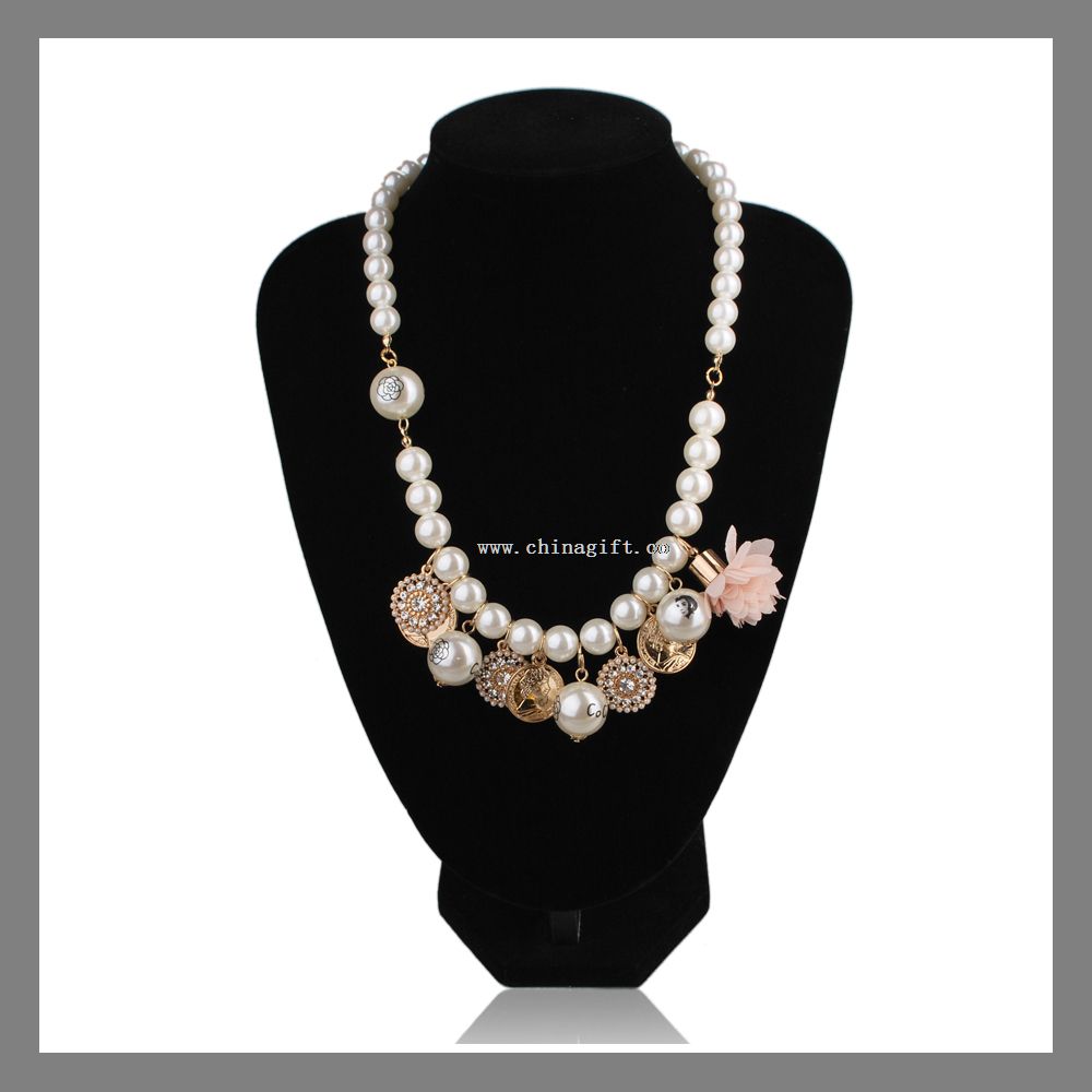 Pearl link necklace fashion pink flower pendant