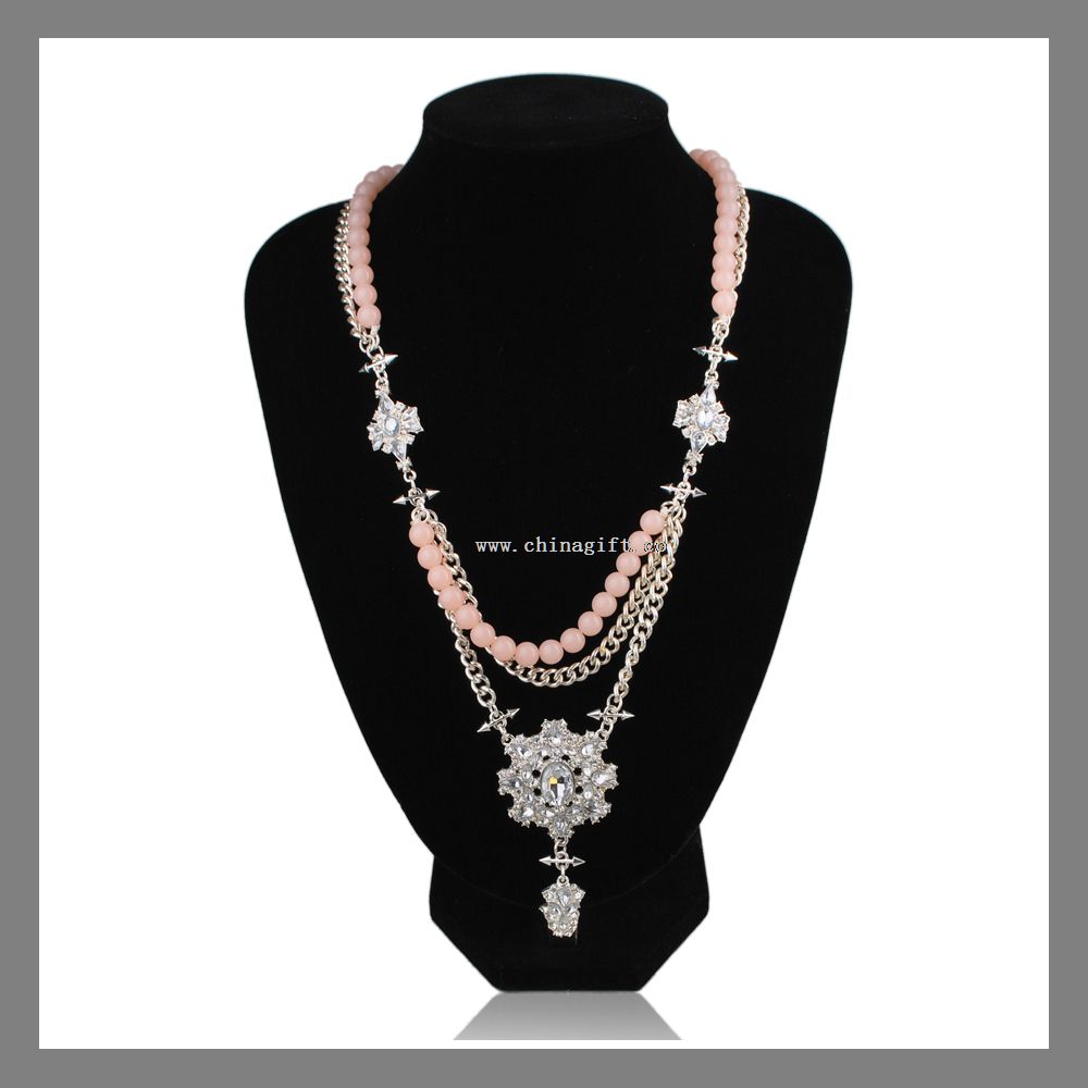 Pink beads necklace alloy custom crystal pendant