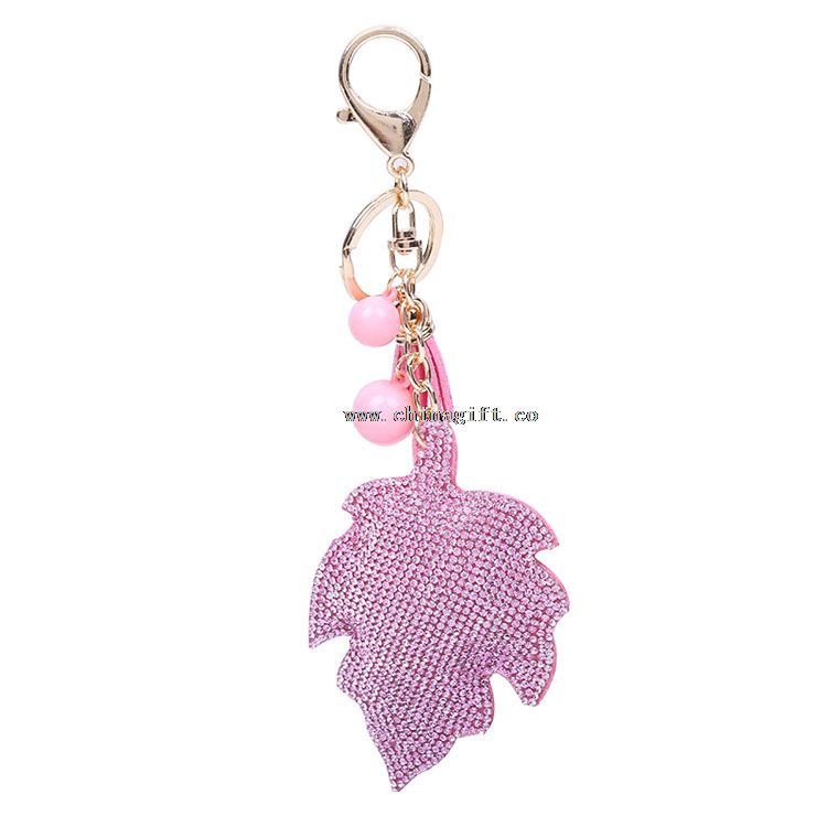 Rubber key chain bag keychain maple leaf keychain with crystal