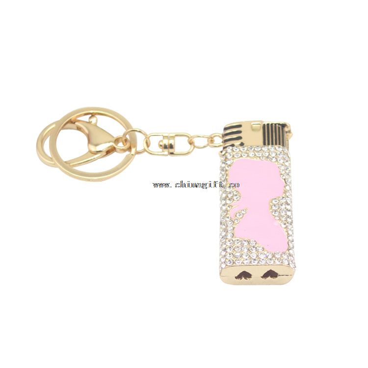 Trendy new keychain cigarette lighter key ring connected rhinestone keychain