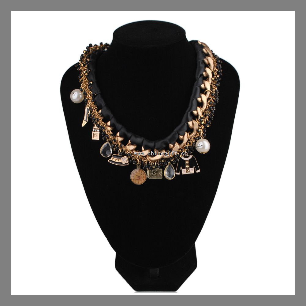 Weave chain necklace clock pearl multielement pendant