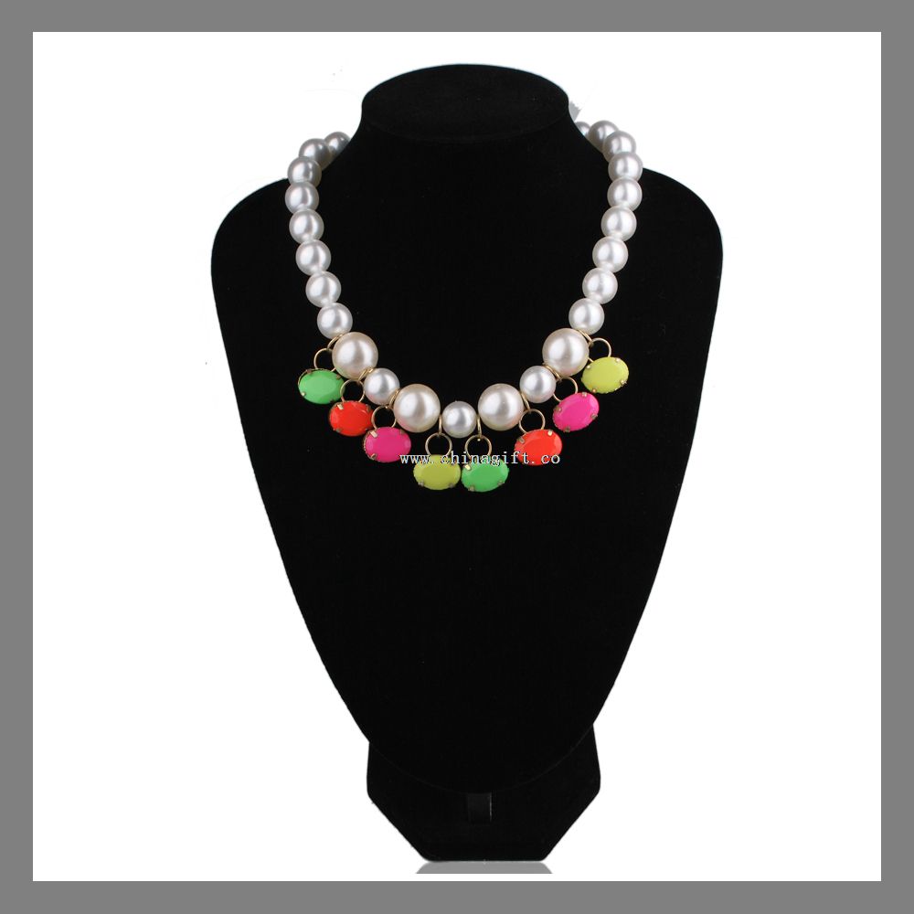 Womens colored acrylic stone pearl necklace custom jewelry