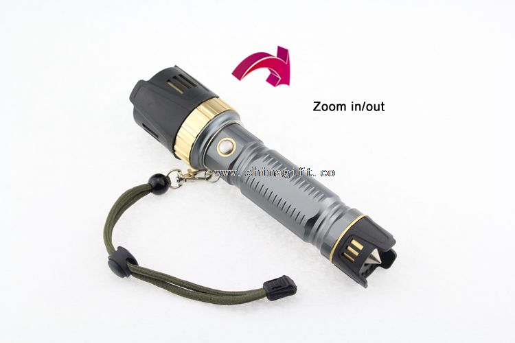 Led Rubber Focus System Flashlight with Emergency Hammer