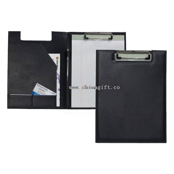 Leather file folder with spring clip
