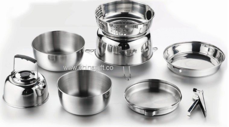 8pcs stainless steel camping cookware set