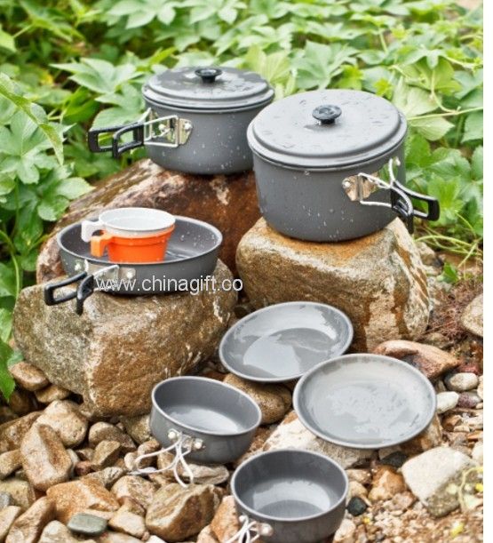 11PCS semua dalam satu paket keras Anodized camping peralatan memasak