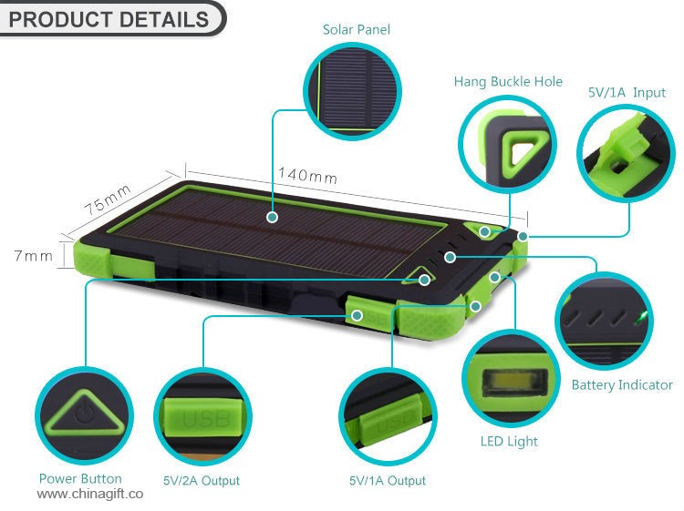 8000mah vanntett solar lader