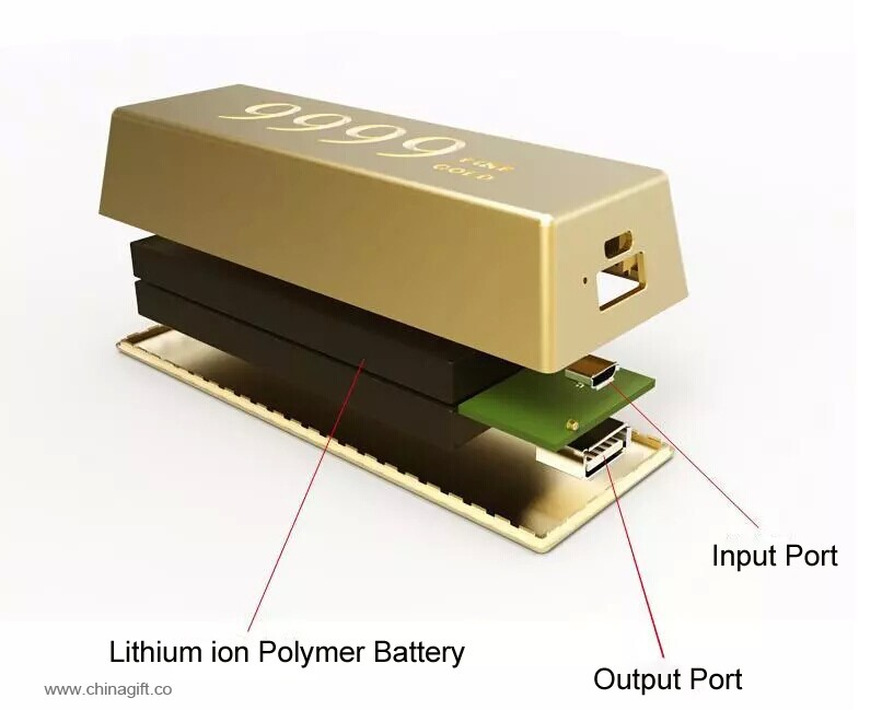 Золотой слиток формы батареи powerbank