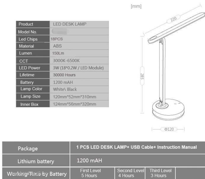 3-tingkat mata-melindungi baterai portabel LED lampu meja lipat 