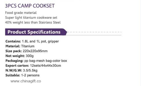 3pcs 100% Titanium cookware