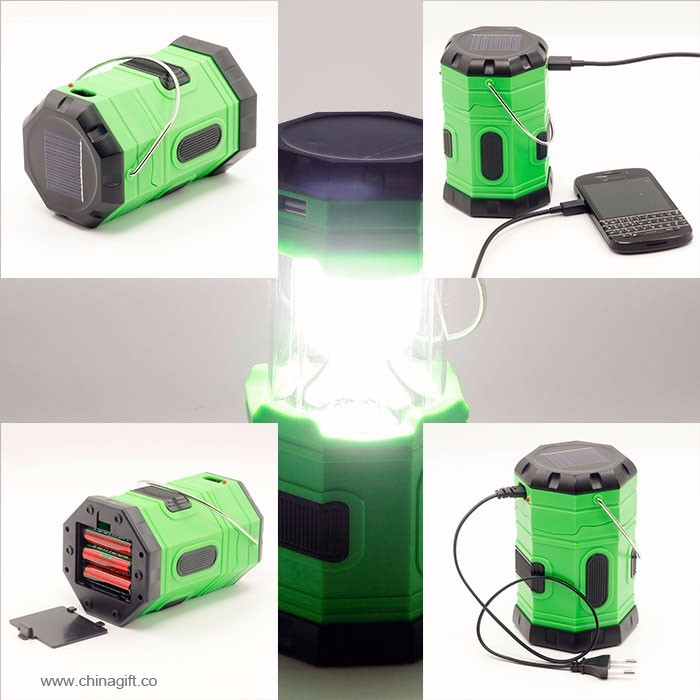 USB Mobile Charger AC dan isi Ulang Solar 6LEDs lentera berkemah dipimpin