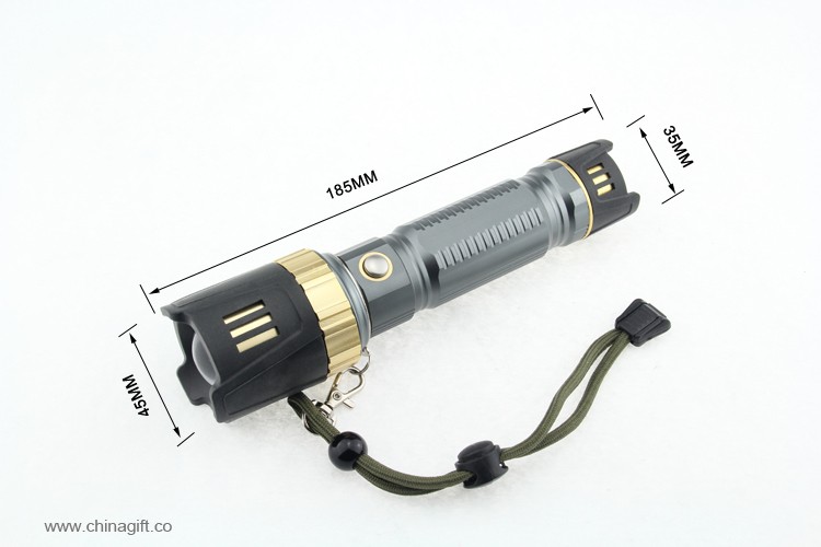  Ledde Gummi Fokus System Ficklampa med Emergency Hammer