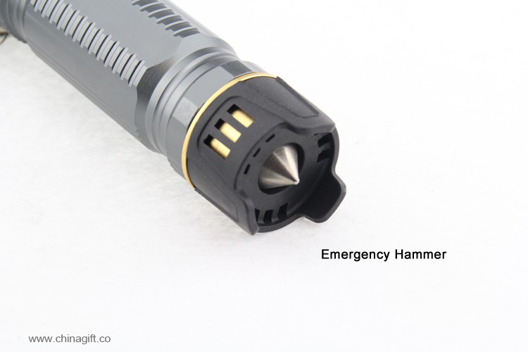  Ledde Gummi Fokus System Ficklampa med Emergency Hammer