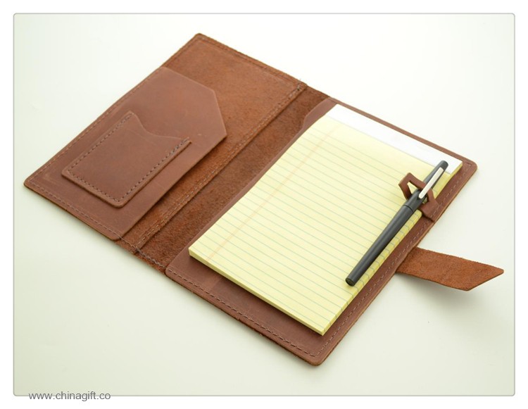 Leather Business Portfolio with Notepad and Interior Pockets