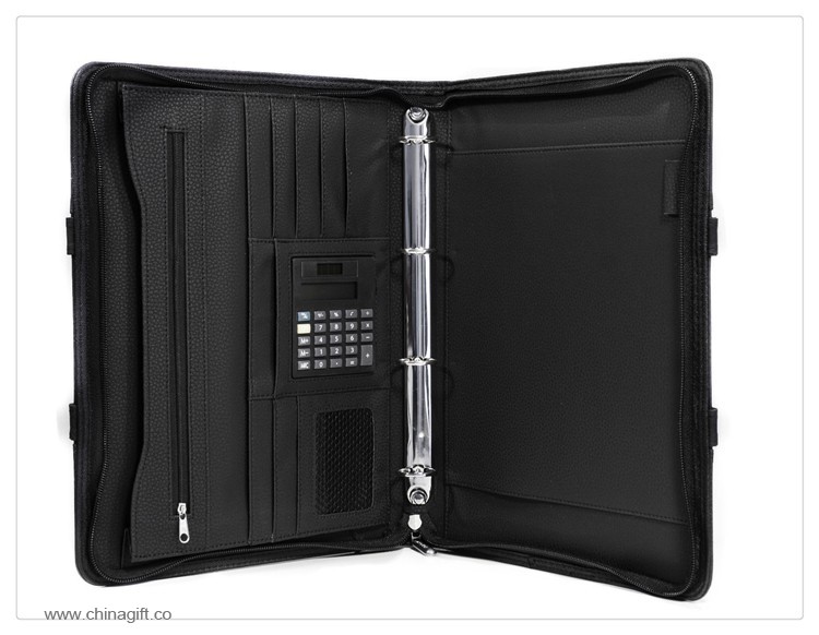 4 Ring Binder Leather Portfolio with Calculator